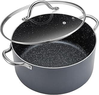 BEZIA 8 Quart Cooking Pot, Large Non Stick Induction Stock Pots with Lid, All Stove Compatible, 8 QT Aluminum Soup/Stew Pot For Families of 3–5, Grey