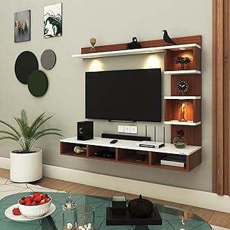 Kirina Engineered Wood Wall Mount TV Unit with LED Lights TV Cabinet TV Entertainment Unit Set Top Box Stand (Walnut/White) (Ideal for 43 Inch)(D.I.Y)