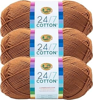 24/7 Cotton , for Knitting, Crocheting, and Crafts, Camel, 3 Pack
