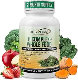 NutraFitz Naturals B Complex Vitamins - B Vitamins Whole Food Supplement, B12 Methylcobalamin, B1, B2, B3, B5, B6, B7, B9 - For Stress, Energy and Immune Support, Vegan, 120 Capsules