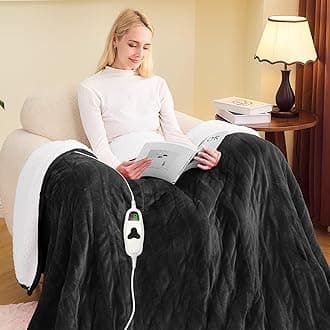 greenoak Heated Blanket Electric Full 72"X84", Heating Blanket with 10 Heat Levels 1/2/4/6/8 Hours Auto-Off, Soft Flannel Sherpa Warm Heater Christmas Blanket, Lacquered Black