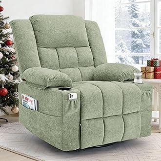 360° Swivel Rocker Recliner for Adults, Nursery Glider Recliner with Massage and Heating, Rocking Chair with Cup Holder, Manual Recliner Chair for Living Room, Bedroom (Fabric, Turquoise)