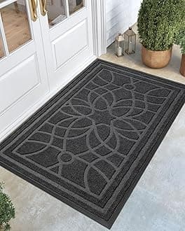 DEXI Front Door Mat Outside Entrance, Heavy Duty Non Slip Low Profile Doormat for Entryway, Trap Dirt and Moisture Welcome Mats, Easy Clean, Patio, Garage, 5x3, Grey