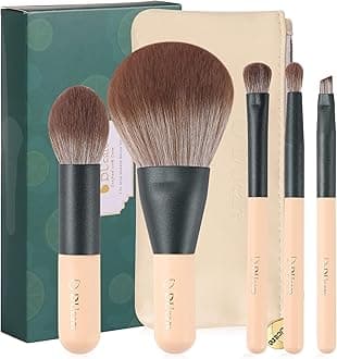 DUcare Travel Mini Makeup Brushes Set with Bag，5PCS Portable Small Cosmetic Brushes Kit for Powder,Highlight, Eyeshadow, Travel-Sized Brush and Cosmetic Bag, Synthetic Bristles
