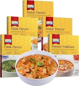 Ashoka Heat & Eat Meals 1932, All-Natural Vegetarian Meal Kit, Cheese Entrees, Kosher Certified Curry Assortment, Authentic Indian Food, Great for Outdoors, Gluten-Free, No Preservatives, Pack of 5