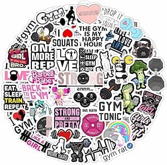 BulbaCraft 100Pcs Weightlifting Stickers for Water Bottle and Laptop - Weightlifting Party Favors & Decorations, Waterproof Vinyl Decals, Fitness and Gym Stickers