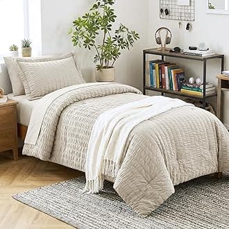 CozyLux Twin XL Comforter Set with Sheets Seersucker Beige 5 Pieces Bed in a Bag, Twin Extra Long Luxury Soft Bedding Sets for College Dorm with Down Alternative Comforter, Sheets, Pillowcase & Sham