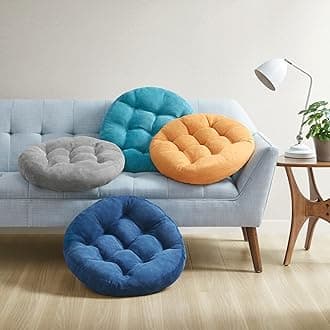 Degrees of Comfort Floor Cushion Pillow Set of 2, Round Large Pillows Seating for Adults, Tufted Corduroy Floor Cushions for Living Room Tatami, Navy Blue, 22 Inch