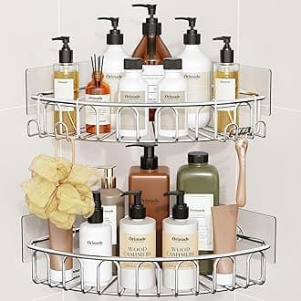 Orimade Corner Shower Caddy Stainless Steel with Hooks Wall Mounted Bathroom Shelf Storage Organizer Adhesive No Drilling 2 Pack