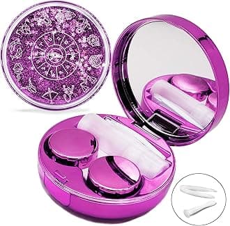 Contact Lens Case, Bling Stars Colored Portable Cute Eye Contact Lense Remover Tool with Mirror for Teen Girls Women Travel Carry(Purple)
