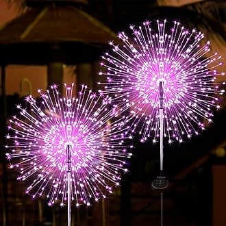 JJGoo Solar Garden Lights Solar Firework Lights, 2 Pack 120 LEDs 2 Lighting Modes Solar Lights Outdoor Waterproof for Garden Patio Walkway Pathway Party Wedding Christmas Decorative - Pink