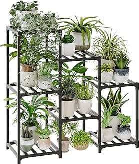 Bamworld Plant Stand Black Plant Shelf Indoor Plant Table for Multiple Plants 3 Tiers 7 Pots Ladder Plant Holder Table Plant Pot Stand for Window Garden Balcony Living Room