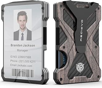 Minimalist Wallet for Men- Slim Aluminum Metal Money Clip Wallet with Clear ID Card Holder, Carbon Fiber Wallet, RFID Blocking,Holds up 15 Cards with Cash Clip,Ultra-Thin Tactical Wallet - Walnut Wood
