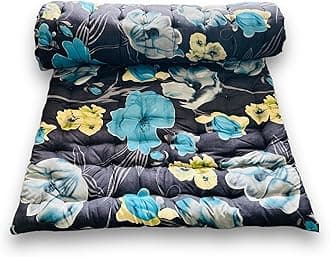Deevine Craft Soft Cotton Mattress Foldable Light Weight Filled Single Firm Mattress| Gadda (3D Design Printed, 1 Sleeping Capacity, 3 x 6 ft or 72 x 36 Inches) (Dark Grey Floral Mattress)