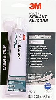 3M Marine Grade Silicone Sealant, 08019, For Boats and RVs, Above the Waterline Interior/Exterior Sealing, Clear, 3 fl oz Tube