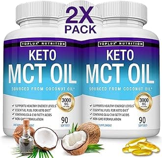 Toplux Keto MCT Oil Capsules - 3000mg Natural Pure Coconut Oil Extract Pills, Source of Energy, Easy to Digest for Men Women, 90 Softgels, Supplement
