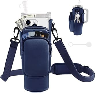 Water Bottle Carrier Bag with Phone Pocket for Stanley Cup 40/30 oz, Water Bottle Holder with Adjustable Strap& Straw Cover, Stanley Cup Accessories