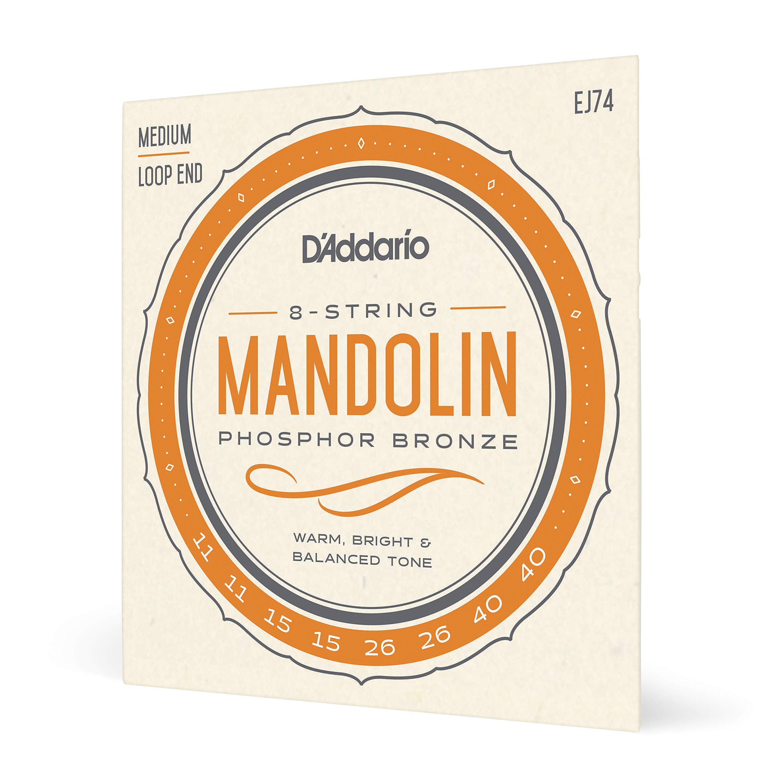 Mandolin Strings, Phosphor Bronze, EJ74, Medium Gauge 11-40, 8-String Set, Pack of 1