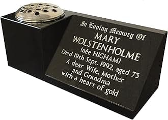 Personalised Black Granite Memorial Vase Grave Pot, Headstone Gravestone Plaque, Cemetery, Stone