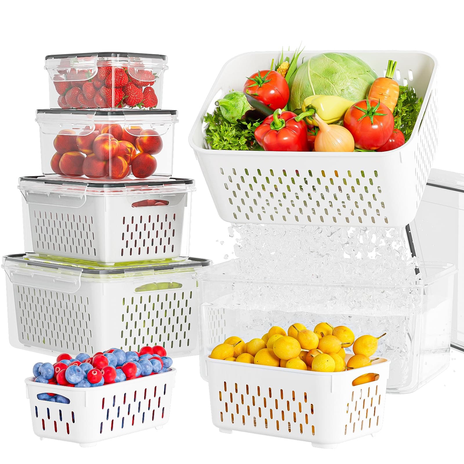 KEMETHY 5 Pack Fruit Storage Containers for Fridge with Removable Colanders