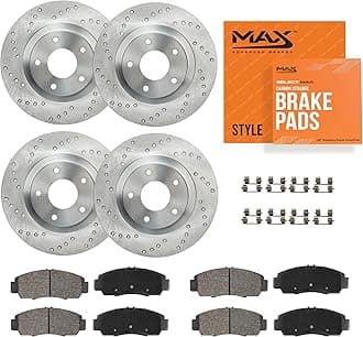 Max Advanced Brakes Front & Rear Brake Kit Compatible With 2002 2003 2004 Honda CR-V Replacement Cross Drilled Disc Brake Rotors and Ceramic Brake Pads