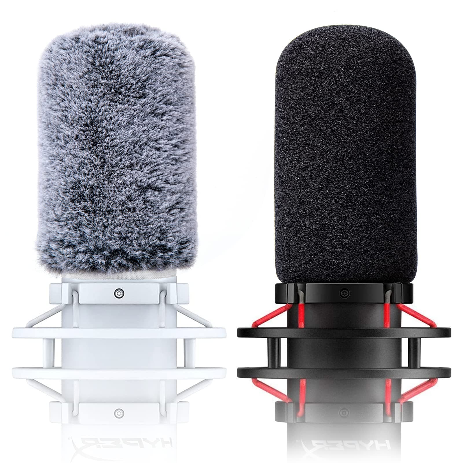 Microphone Windscreen Compatible with HyperX QuadCast & QuadCast S - Furry Wind Muff & Foam Pop Filter Cover for Noise Reduction, Audio Improvement (2 Pack)