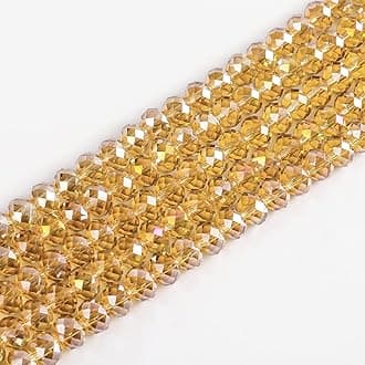 10mm Gold Champagne AB Rondelle Glass Beads for Jewelry Making 250pcs Faceted Briolette Shape Crystal Spacer Beads Assortments Supplies Accessories for Bracelet Necklace for Wholesale