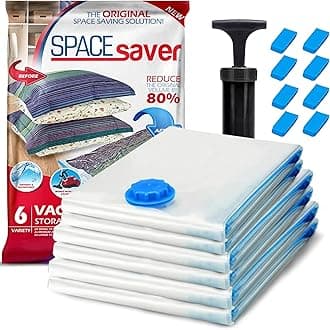 Spacesaver Premium Vacuum Storage Bags with 80% More Storage, Includes Hand-Pump, Vacuum Storage Bags for Clothes Storage, Variety Vacuum Bags (6-Pack) (2 Small, 2 Medium, 2 Large)