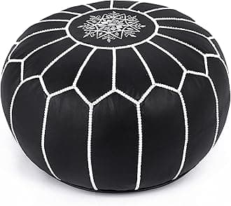 Marrakesh Gallery Genuine Leather Round Pouf Unstuffed - Moroccan Ottoman Footstool, Footrest Cover - Boho Decor - Bohemian Living Room, Bedroom, Kids Room, Gift & Wedding