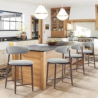 COLAMY Bar Stools Set of 4, Counter Height Bar Stools, Upholstered Counter Stools with Wood Legs for Kitchen Island Dining Room Bar, Light Grey