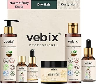 VebixProfessional Customized Regimen -Full Kit- Lotus AntiHairfall Shampoo & Neem Oil + Hair Glow Serum + Onion Hair Mask + Hair Booster Serum & Kumkuma Face Brightening Oil -10.82 Fl.oz (Dry Hair)