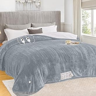 Greenoak Heated Electric Queen Size Blanket, 84"X90", Dual Control, 10 Heat Levels, Auto-Off, Overheat Protection, Soft Sherpa, ETL Certified, Dove Grey