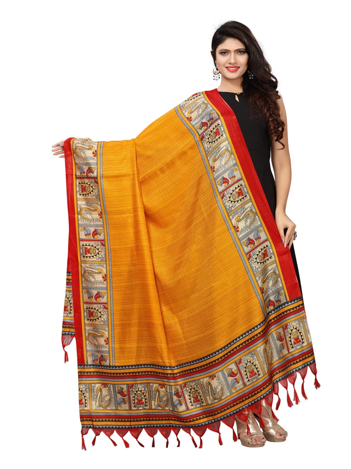 KANCHNAR Women's Solid Silk Dupatta