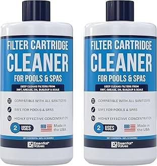 Essential Values Pool & Spa Cartridge Cleaner (2 Pack, 32oz / 2 Quart Total / 4 Uses) - Manufactured in USA - Filter Cleaning Solution Comparable to Leisure Time