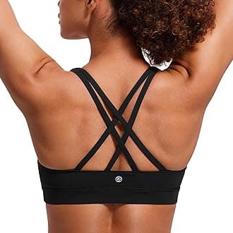CRZ YOGA Women's Strappy Back Sports Bra - Mid Impact Wirefree Padded Workout Yoga Crop Top