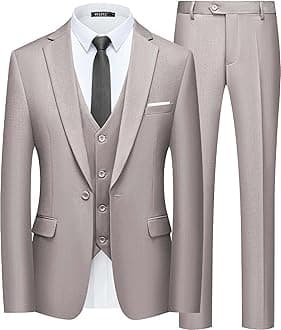 WULFUL Men’s Slim Fit Suit One Button 3-Piece Blazer Dress Business Wedding Party Jacket Vest & Pant