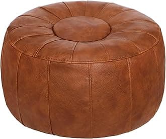 Thgonwid Unstuffed Handmade Moroccan Round Pouf Foot Stool Ottoman Seat Faux Leather Large Storage Bean Bag Floor Chair Foot Rest for Living Room, Bedroom or Wedding Gifts (Light Brown)