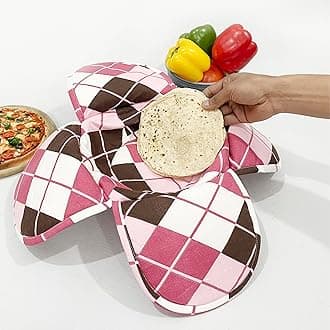 Swayam 100% Cotton Geometric Design Printed Pink and Brown Colour Bread/Roti Basket | Size: 22 cms Diameter with Removable Cover | Pack of 1