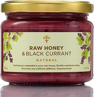 Earthbreath Raw Honey with Black Currants - 400g - Jams with Multiple Flavours - Sea Buckthorn - Ginger - Strawberries - Raspberries - Quince - Cherries – Cranberries - No Additives, Sugar Free