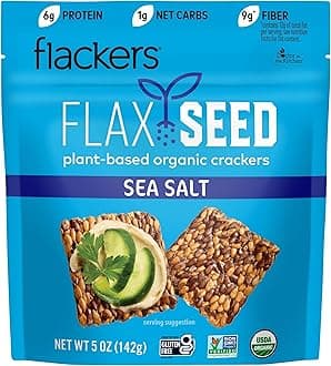 Organic Sea Salt Flaxseed Crackers, 5 Ounce 1-Pack, Gluten Free, Non GMO, Vegan, Keto Snack, 9g Fiber, 1g Net Carb