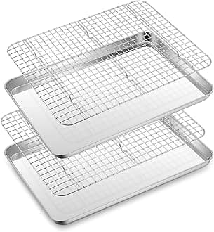 Half Sheet Baking Pan with Rack Set, E-far 18”x13” Cookie Sheet for Oven, Rimmed Stainless Steel Tray with Wire Cooling Rack for Cooking Roasting Resting Bacon Meat Steak - Dishwasher Safe