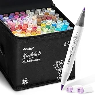 Alcohol Markers Brush Tip- 104-Color Double Tipped Alcohol Based Art Marker Set For Artists Adults Coloring Illustration- Honolulu B Of Markers- Dual Tip Brush & Fine- Refillable, Multicolor