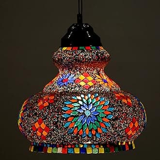 Surahi Shaped Large Glass Mosaic Hanging Lamp for Living and Home Decoration Turkish Lamp Multicolour