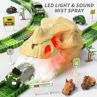 iHaHa 249 PCS Dinosaur Toys Race Car Track, Toys for Kids Toddler Boys Ages 2-4 3-5 4-6, Kids Race Tracks with Light, Sound & Spray, Birthday Dinosaur Gifts for 2 3 4 5 Year Old Boys