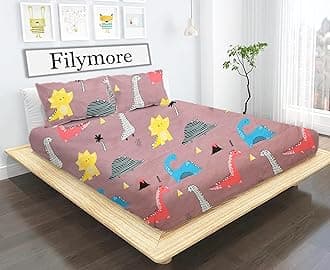 Filymore Danasour Kid bedsheet for Double Bed Microfiber 240 TC Soft Cartoon bedsheet |Cute bedcover Queen Size (90x90 Inches/Boys and Girls Room)(Brown)