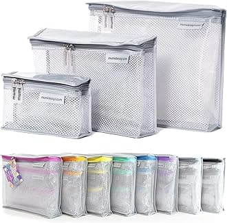 MUMI Travel Toiletry Bag Set of 3 - TSA Approved Toiletry Travel Bags for Women - Clear Toiletry Bag and Makeup Organizer - Waterproof Travel Cosmetic Bag for Skin Care - Lightweight, Gray, Small to