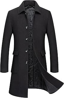 PRIJOUHE Men's Wool Coat Hoodie Long Trench Coat Cotton Casual Woollen Overcoat Jacket