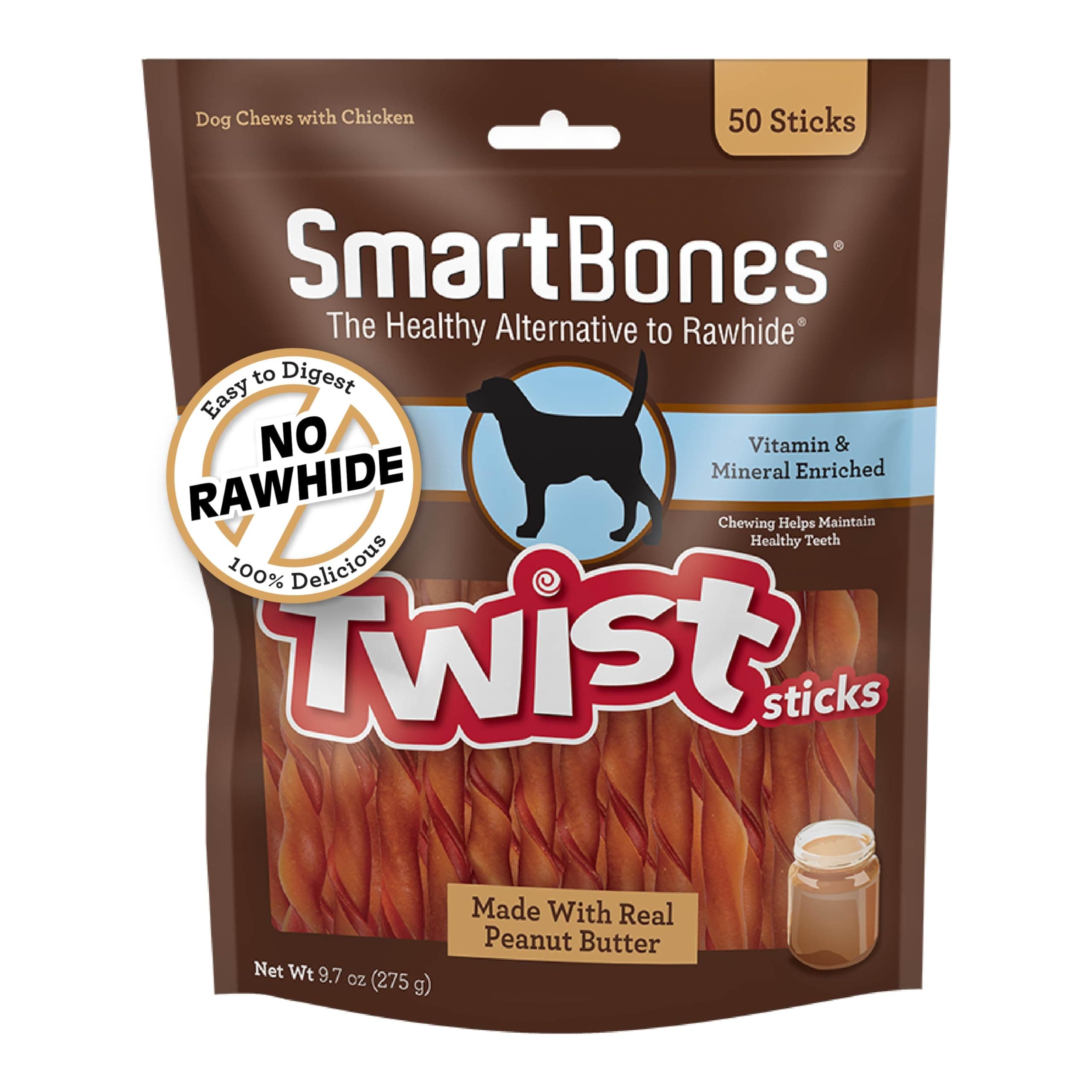 SmartBones Twists- Peanut Butter, 50 Pack