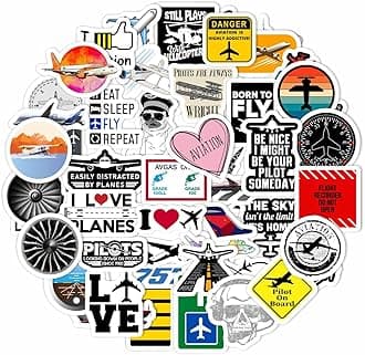 BulbaCraft Aviation Stickers - 100 Pieces, Blue, White, Gray - Waterproof Vinyl Laptop Stickers