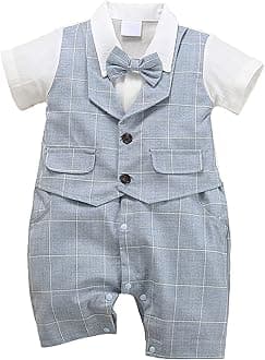 Baby Boy Gentleman White Shirt Waistcoat Bowtie Tuxedo Onesie Jumpsuit Overall Romper